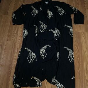Vintage Daily Planet Black Giraffe Print Duster Open Kimono Size XXL Safari